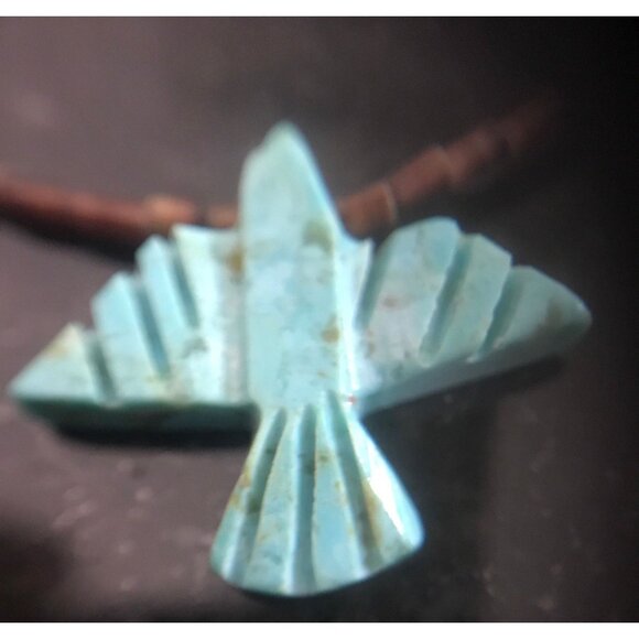 Vtg Zuni Fetish Necklace Native American Hand Carved Turquoise Thunderbird - Picture 9 of 10